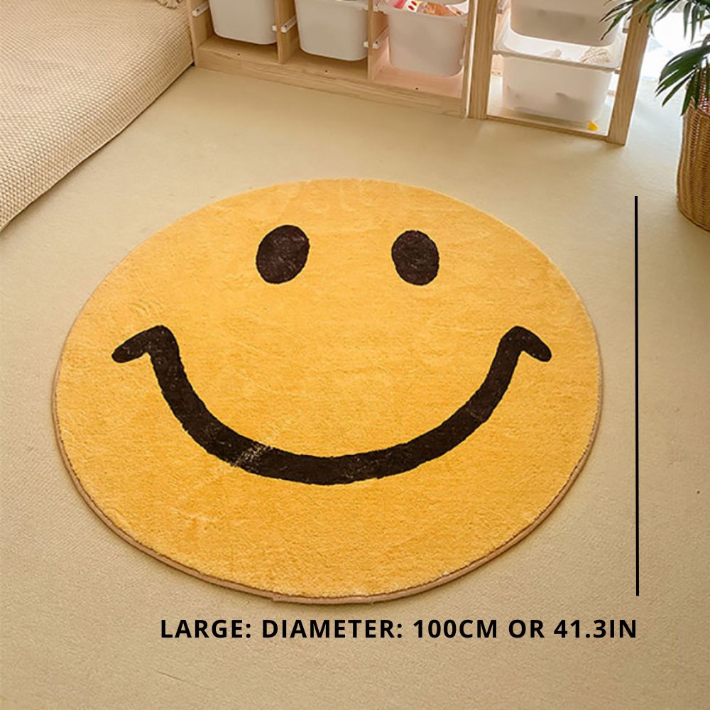 Milo Mood | Round Rug with Smiley Motif Made of Soft Fleece