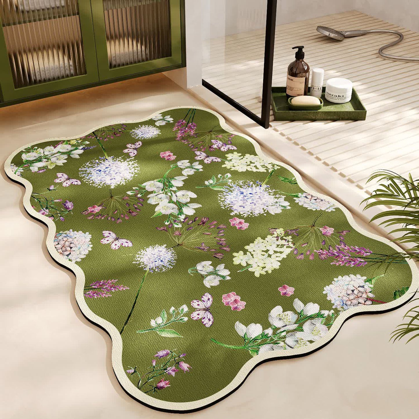 Diatom Mud Floral Anti-Slip Bath Mat | Quick Dry Water Absorbent Bathroom Rug | Botanical Floor Mat for Bathroom & Entryway