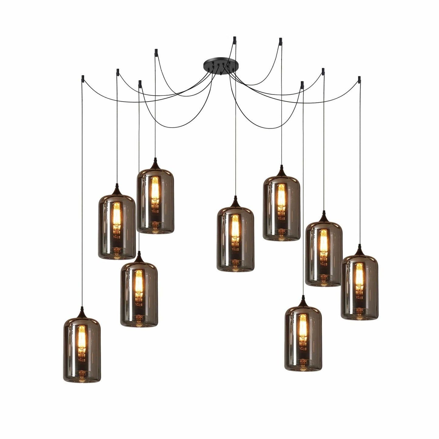 Luxury Bottle Glass Pendant Lamp Smoke Glass | Black Metal Finish | E26 E27 Compatible | Adjustable Hanging Rod | Modern Ambient Lighting