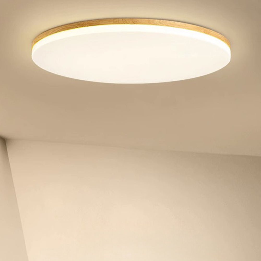 Round LED Ceiling Lamp Acrylic Flush Mount Light | Wood Finish | Minimalist Indoor Ceiling Lighting | 10–15㎡ Coverage