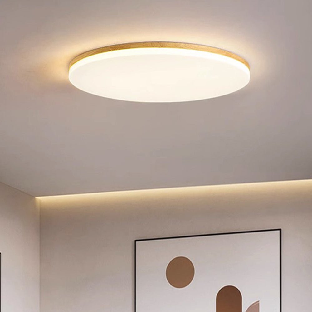 Round LED Ceiling Lamp Acrylic Flush Mount Light | Wood Finish | Minimalist Indoor Ceiling Lighting | 10–15㎡ Coverage