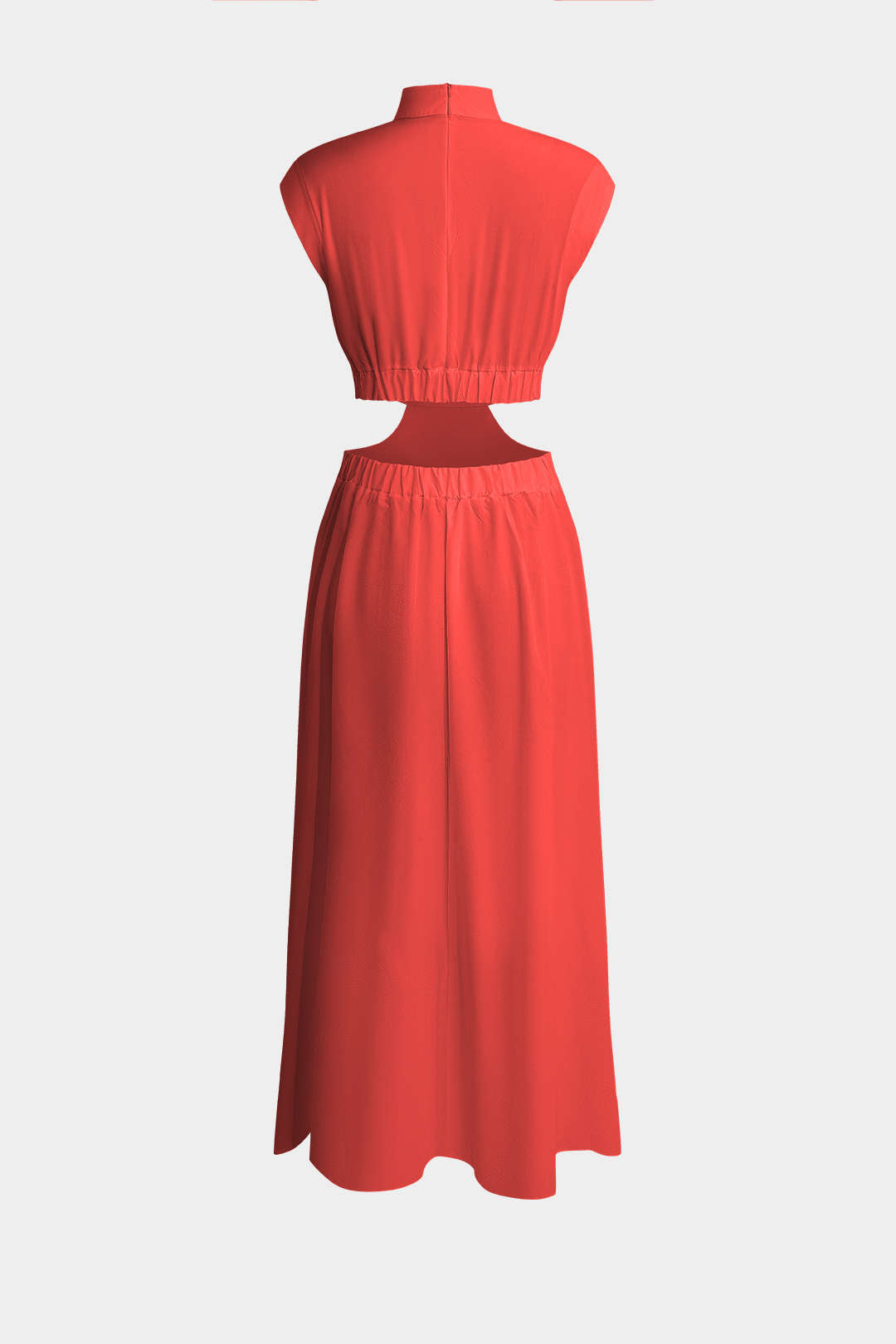 Mock Neck Cut Out Pleated Maxi Dress 