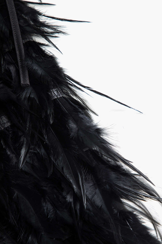 Feather V-Neck Bow Sleeveless Mini Dress 