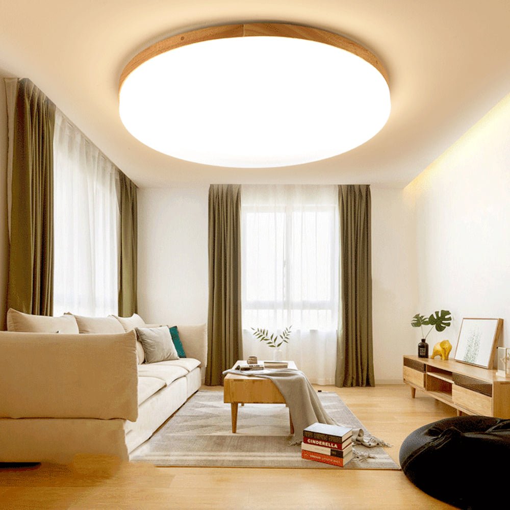 Round LED Ceiling Lamp Acrylic Flush Mount Light | Wood Finish | Minimalist Indoor Ceiling Lighting | 10–15㎡ Coverage