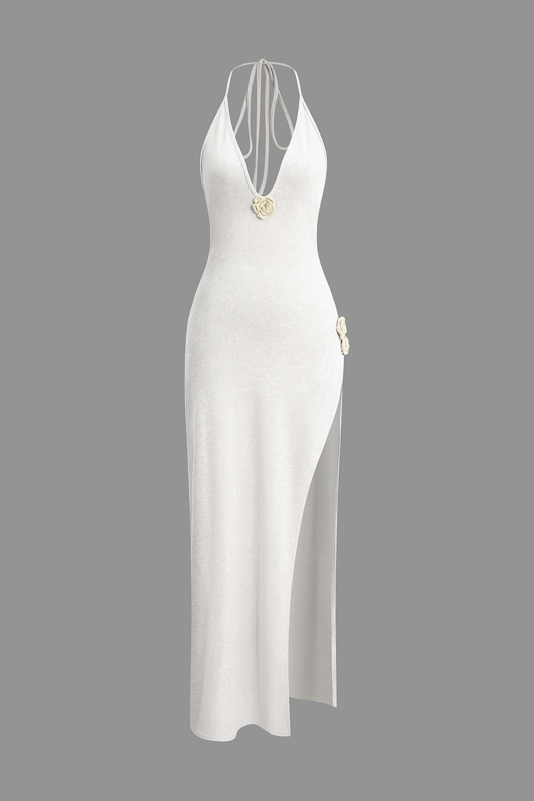 3D Flower V-Neck Backless Split Maxi Dress 