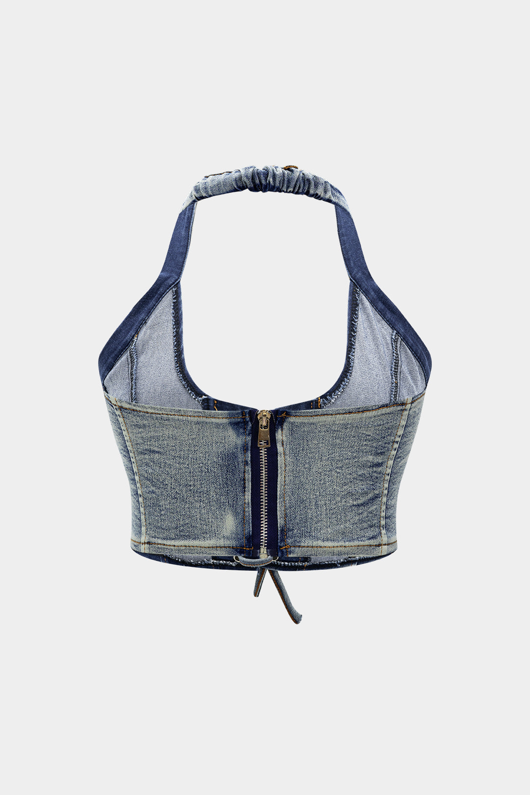Denim Halter Top with Bow Detail and Mini Skirt Set