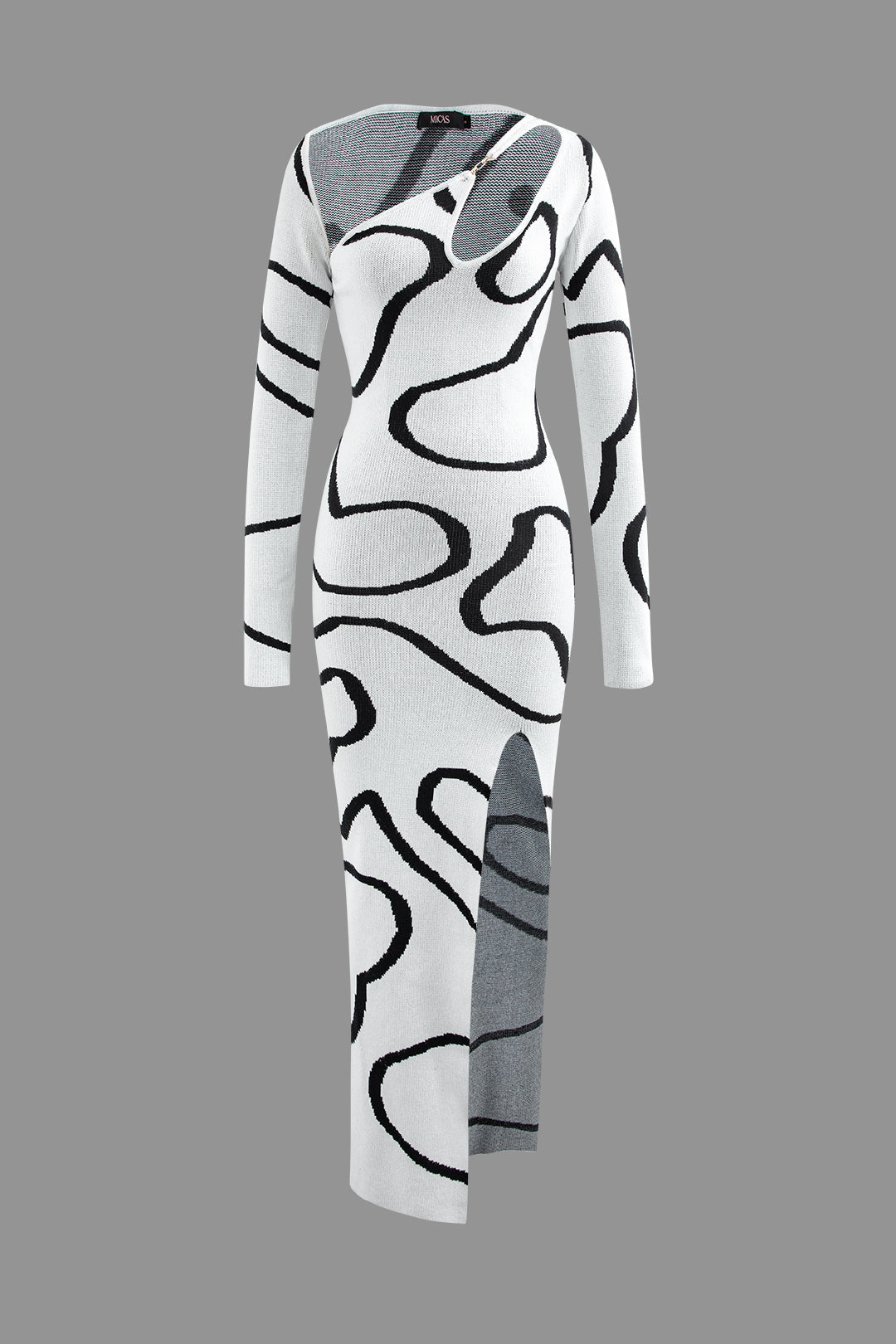 Line Pattern Cut Out Slit Wide Maxi Dress 