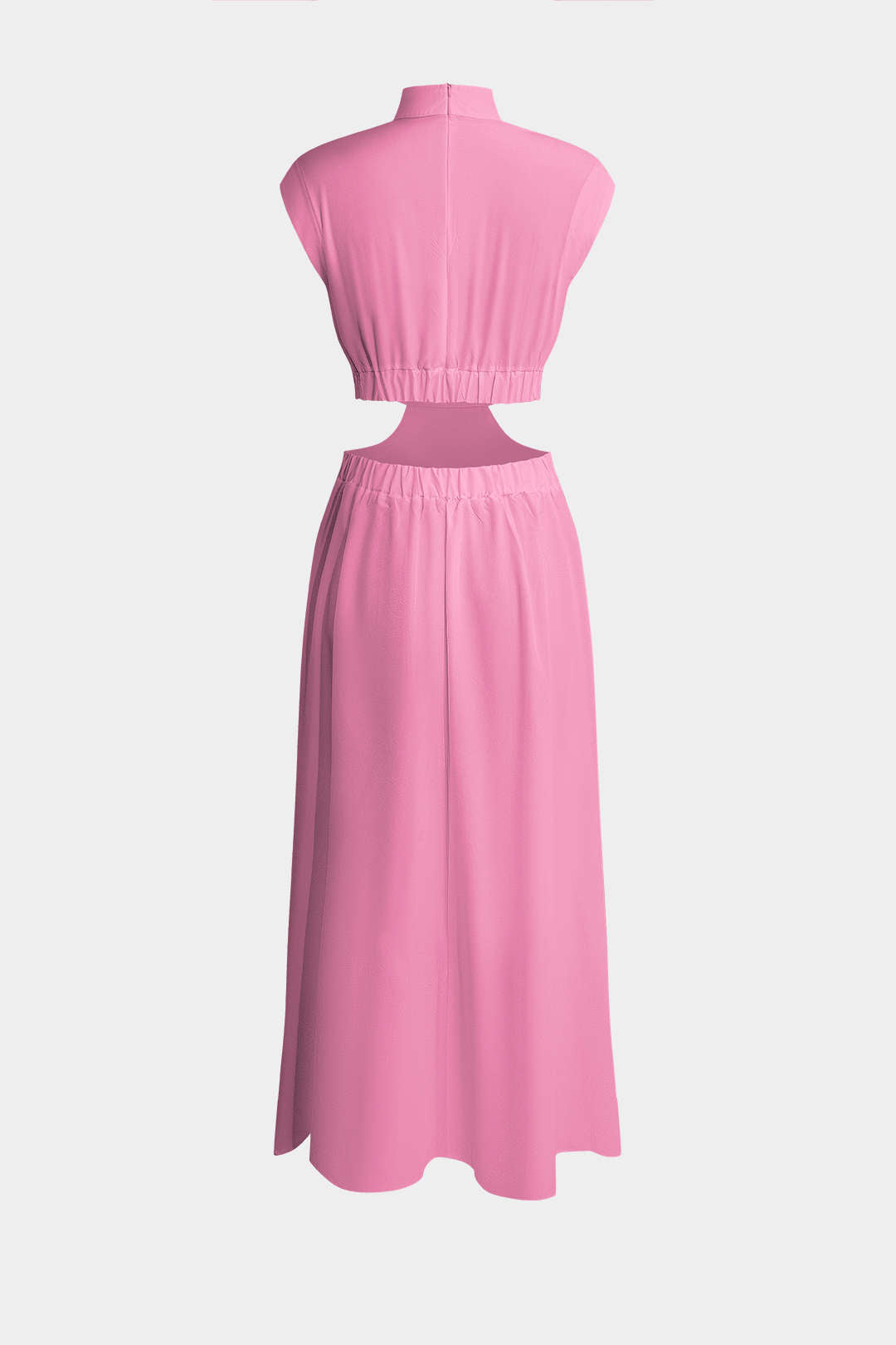 Mock Neck Cut Out Pleated Maxi Dress 