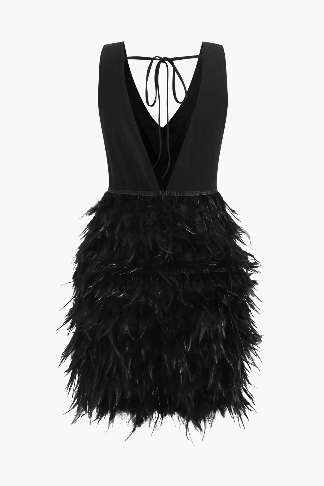 Feather V-Neck Bow Sleeveless Mini Dress 
