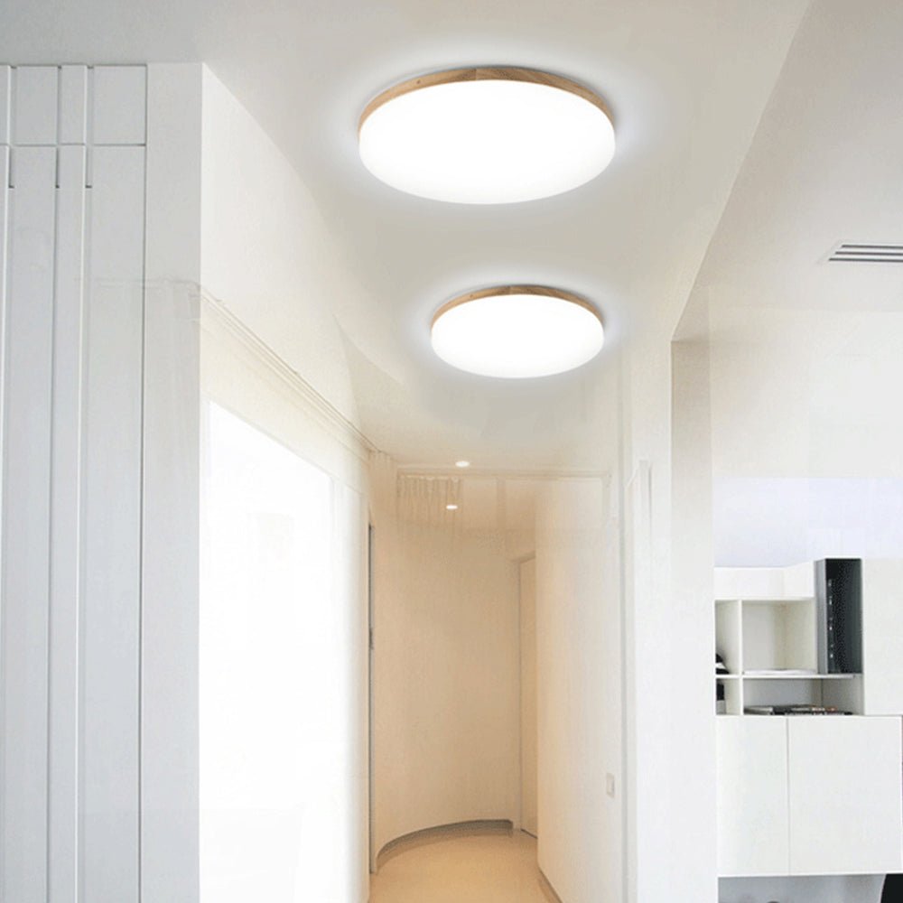 Round LED Ceiling Lamp Acrylic Flush Mount Light | Wood Finish | Minimalist Indoor Ceiling Lighting | 10–15㎡ Coverage