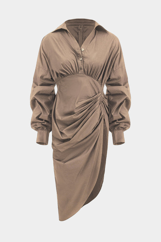 V-neck Ruffle Split Midi Dress 