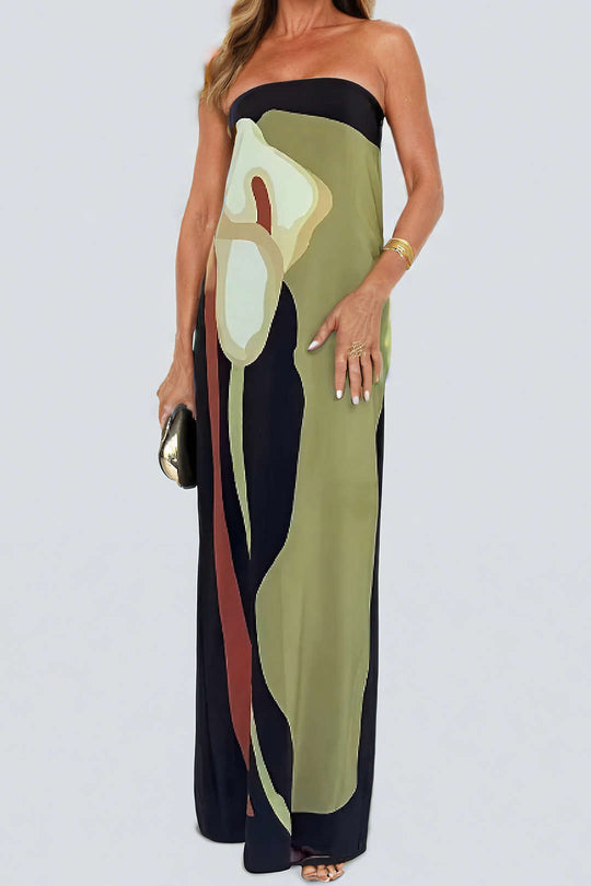 Color Block Strapless Split Maxi Dress 