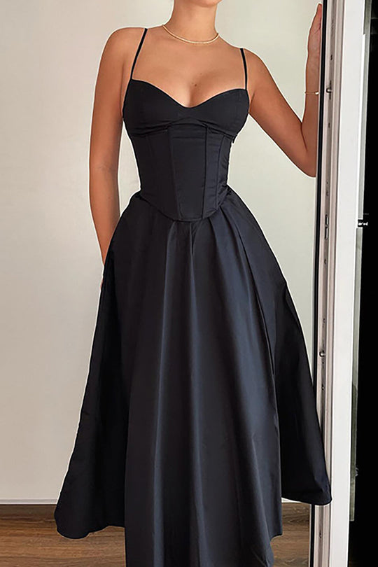Basic Plain Corset Midi Dress 