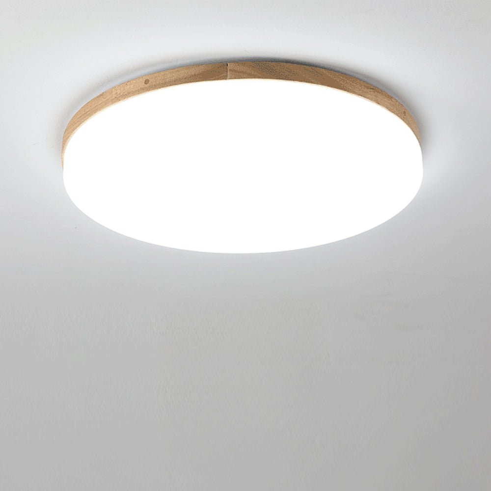 Round LED Ceiling Lamp Acrylic Flush Mount Light | Wood Finish | Minimalist Indoor Ceiling Lighting | 10–15㎡ Coverage