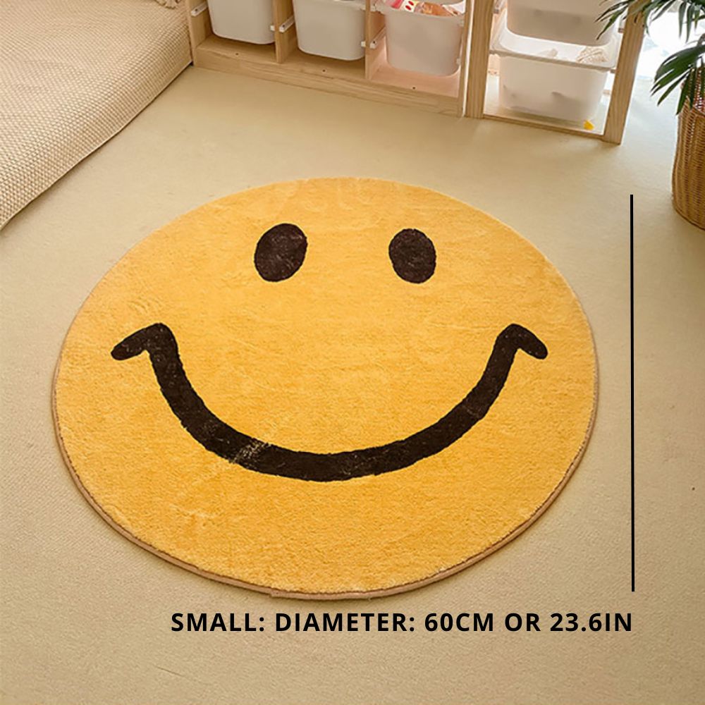 Milo Mood | Round Rug with Smiley Motif Made of Soft Fleece