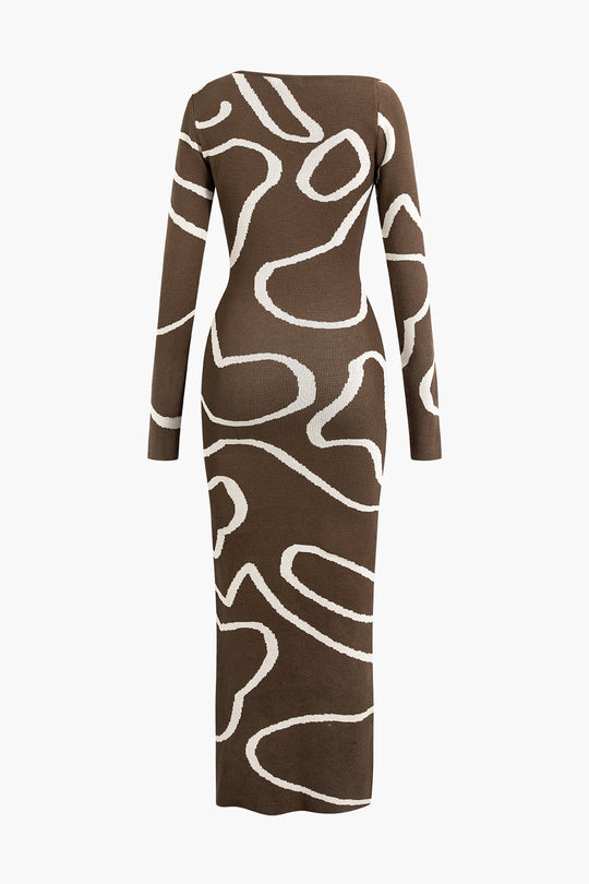 Line Pattern Cut Out Slit Wide Maxi Dress 