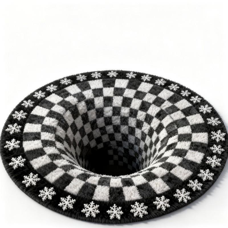 3D Black Hole Checkered Rug | Optical Illusion Non-Slip Plush Carpet | Modern Black & White Square Area Rug | Decorative Home Floor Mat