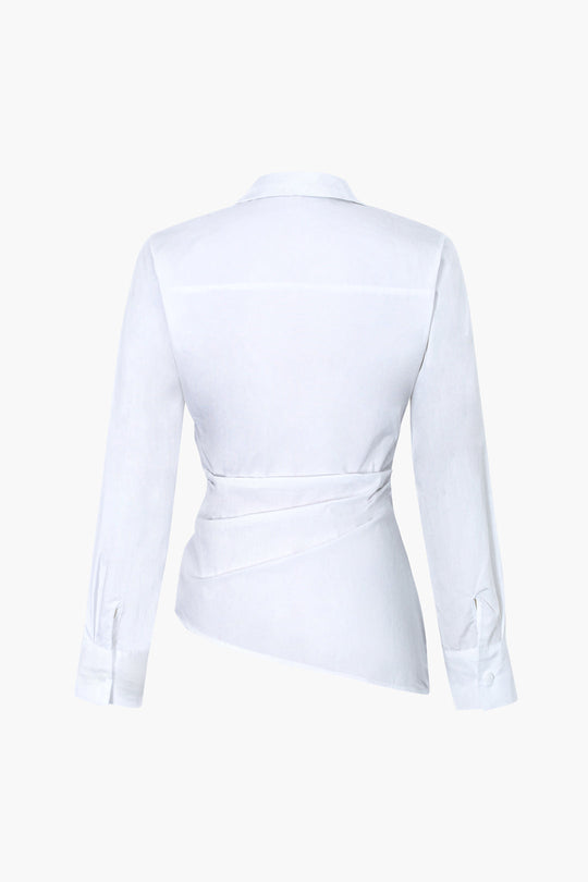 Winifred - Chic Asymmetric Hem Women's Pleated Shirt