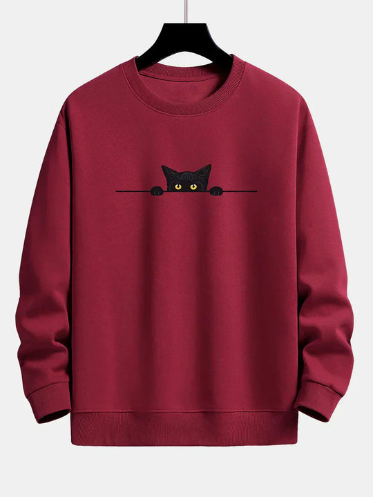 Relaxed Fit Sweatshirt with Black Cat Print for Men | Ideal for Daily Use and Casual Occasions
