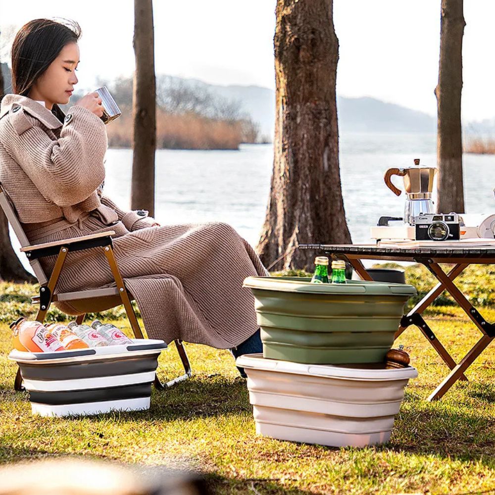 Foldable Camping Basket | Collapsible Self-Standing Plastic Container | Waterproof & Durable | Multi-Purpose Indoor Outdoor