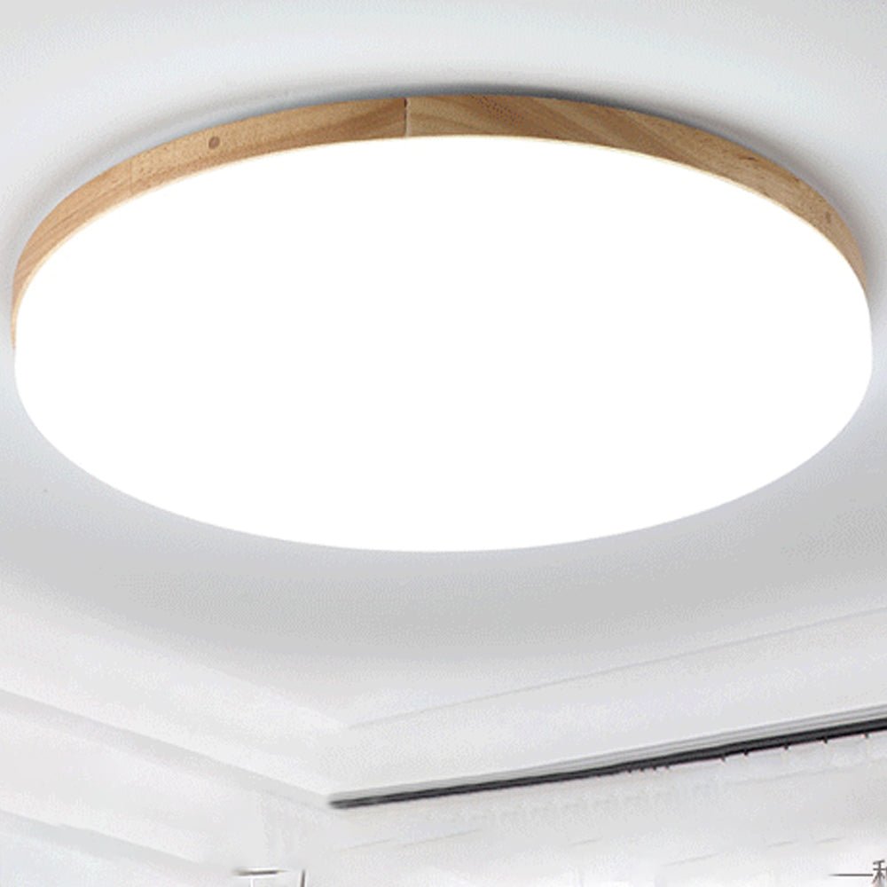 Round LED Ceiling Lamp Acrylic Flush Mount Light | Wood Finish | Minimalist Indoor Ceiling Lighting | 10–15㎡ Coverage
