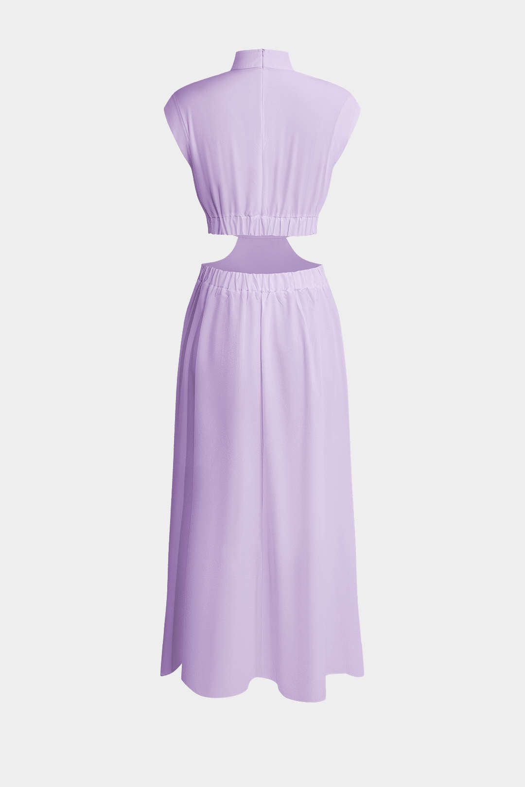 Mock Neck Cut Out Pleated Maxi Dress 