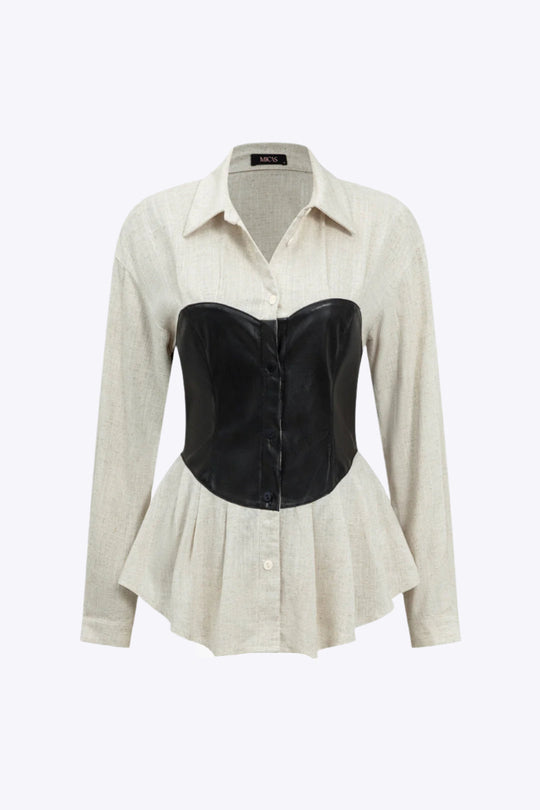 Mia - Bold Patchwork Statement Women's Long Sleeve Shirt