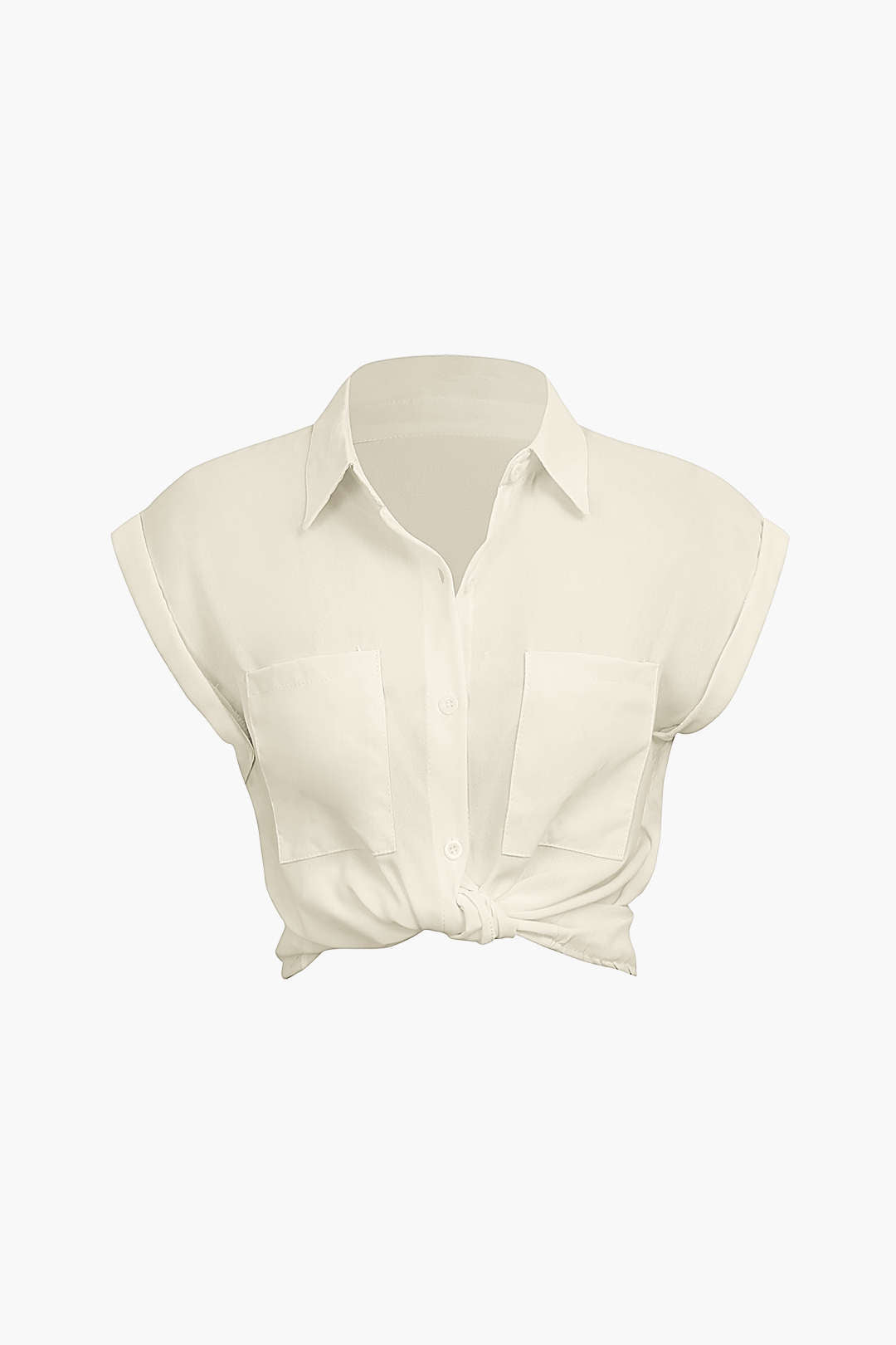 Vittoria - Minimalist Rolled Sleeve Knotted Hem Women's Shirt