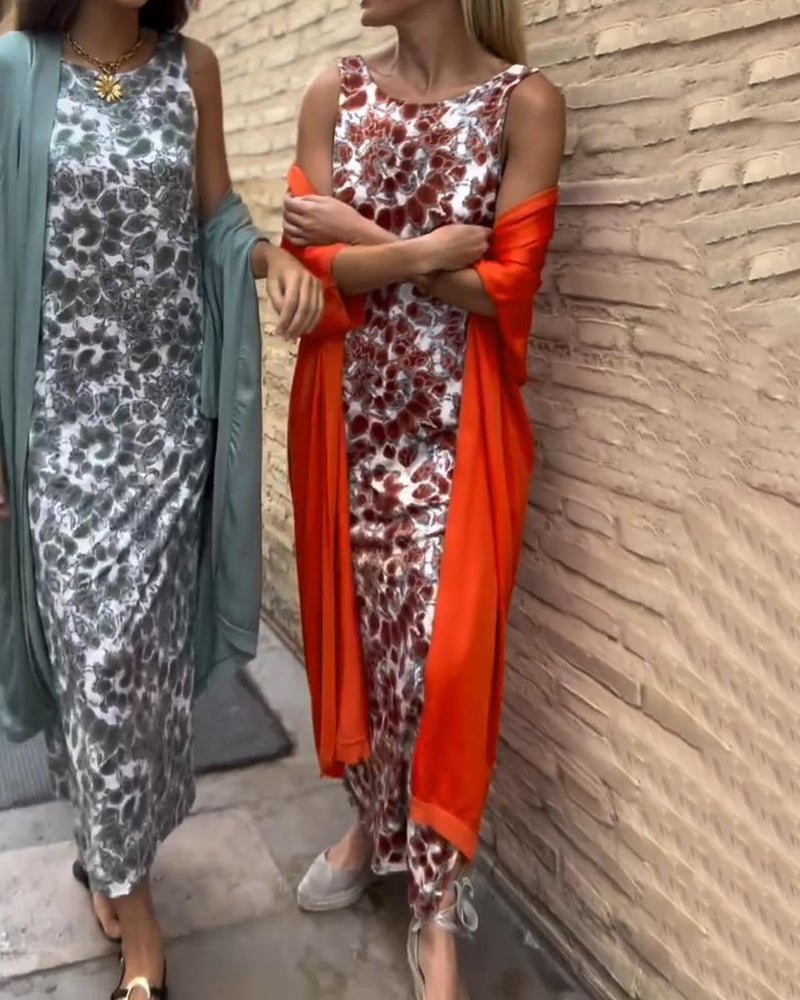 Women's Printed Sleeveless Jumpsuit with Relaxed Layered Overlay