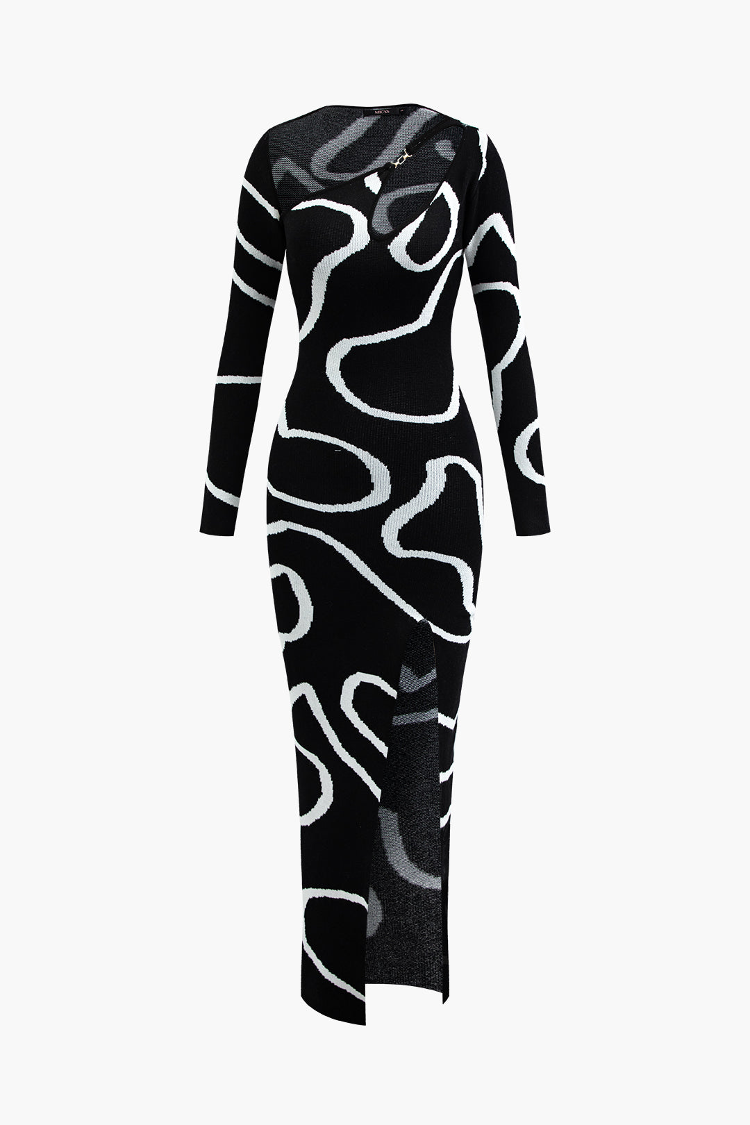 Line Pattern Cut Out Slit Wide Maxi Dress 