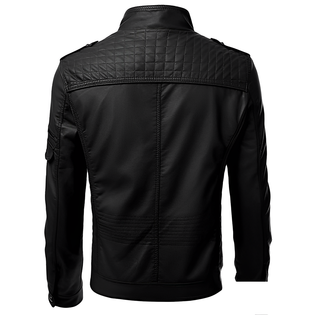 Men's Slim Fit Leather Jacket | With Zip Pockets and Stand-Up Collar | Modern and Structured Fit