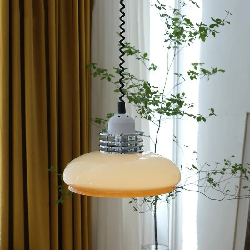 Bauhaus Glass Pendant Lamp | Round Orange Shade | G9 Ceiling Light | Adjustable Hanging | Modern Decorative Lighting