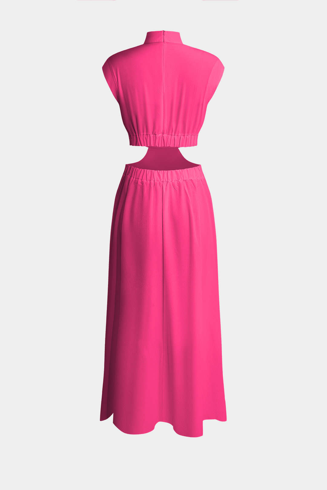 Mock Neck Cut Out Pleated Maxi Dress 
