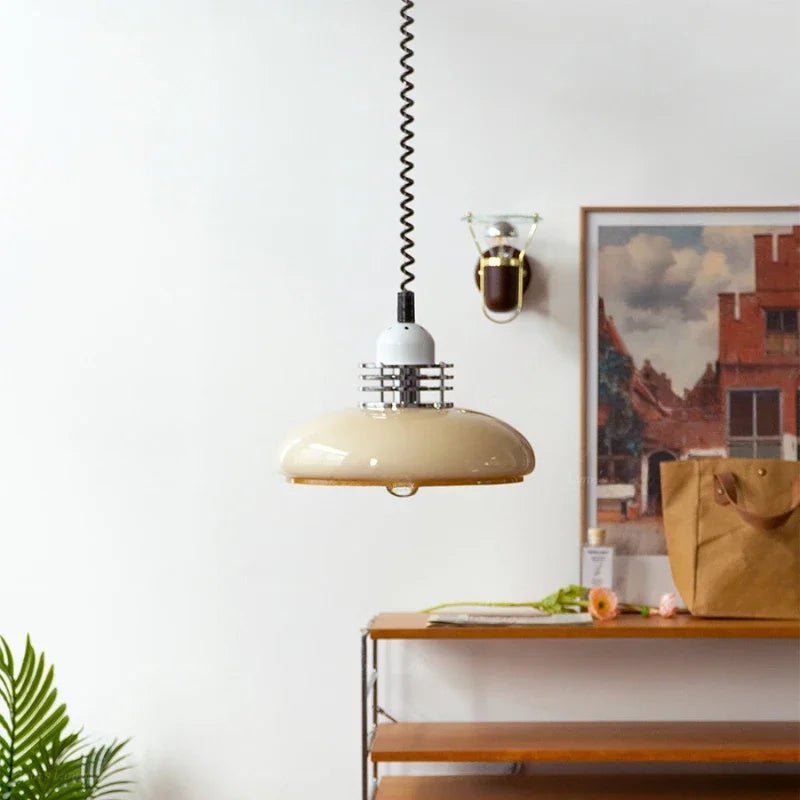 Bauhaus Glass Pendant Lamp | Round Orange Shade | G9 Ceiling Light | Adjustable Hanging | Modern Decorative Lighting