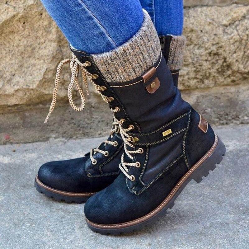 Non-slip winter boots with low heel