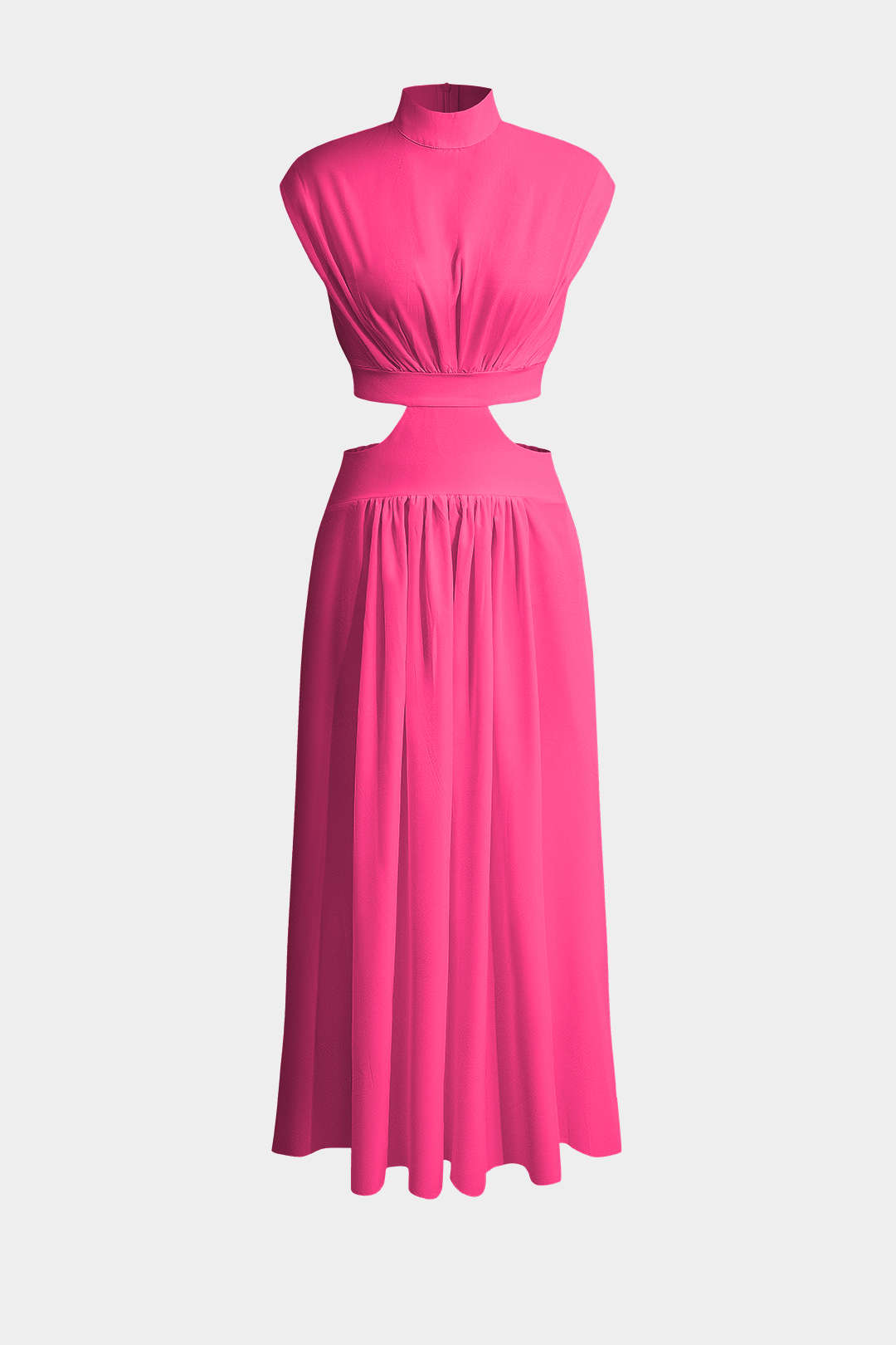 Mock Neck Cut Out Pleated Maxi Dress 