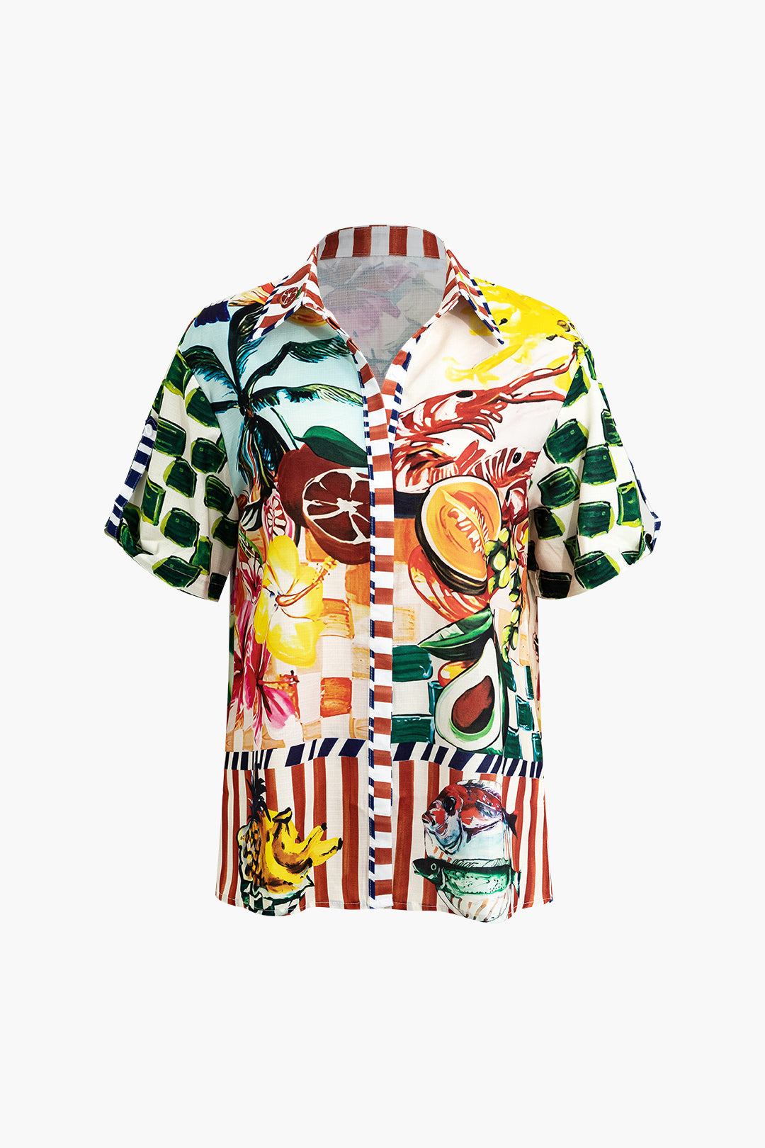 Saffron - Striking Tropical Print Women's Crop Shirt