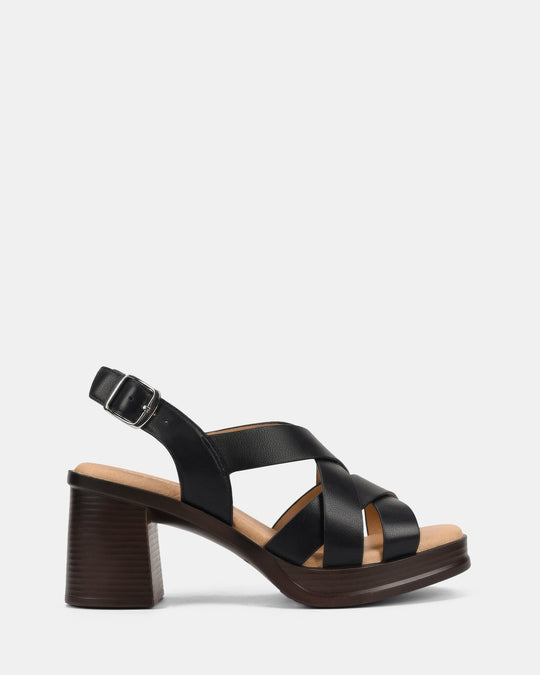 Dames | Sandaal | Halo | Zwart | Blokhak | Comfortabel | Verstelbare Gesp