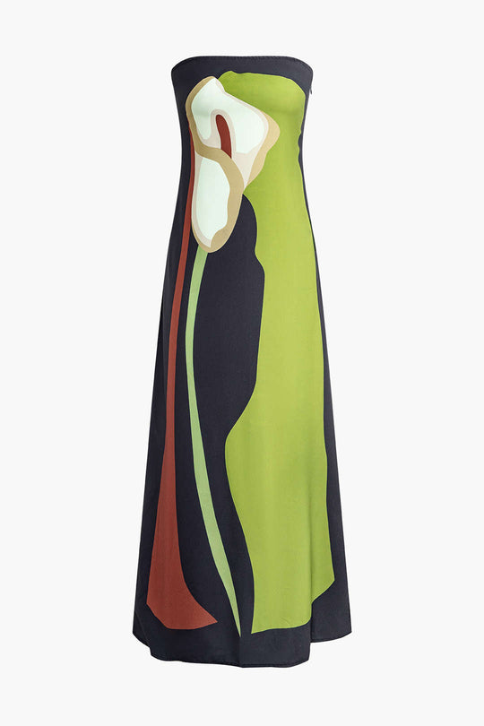 Color Block Strapless Split Maxi Dress 