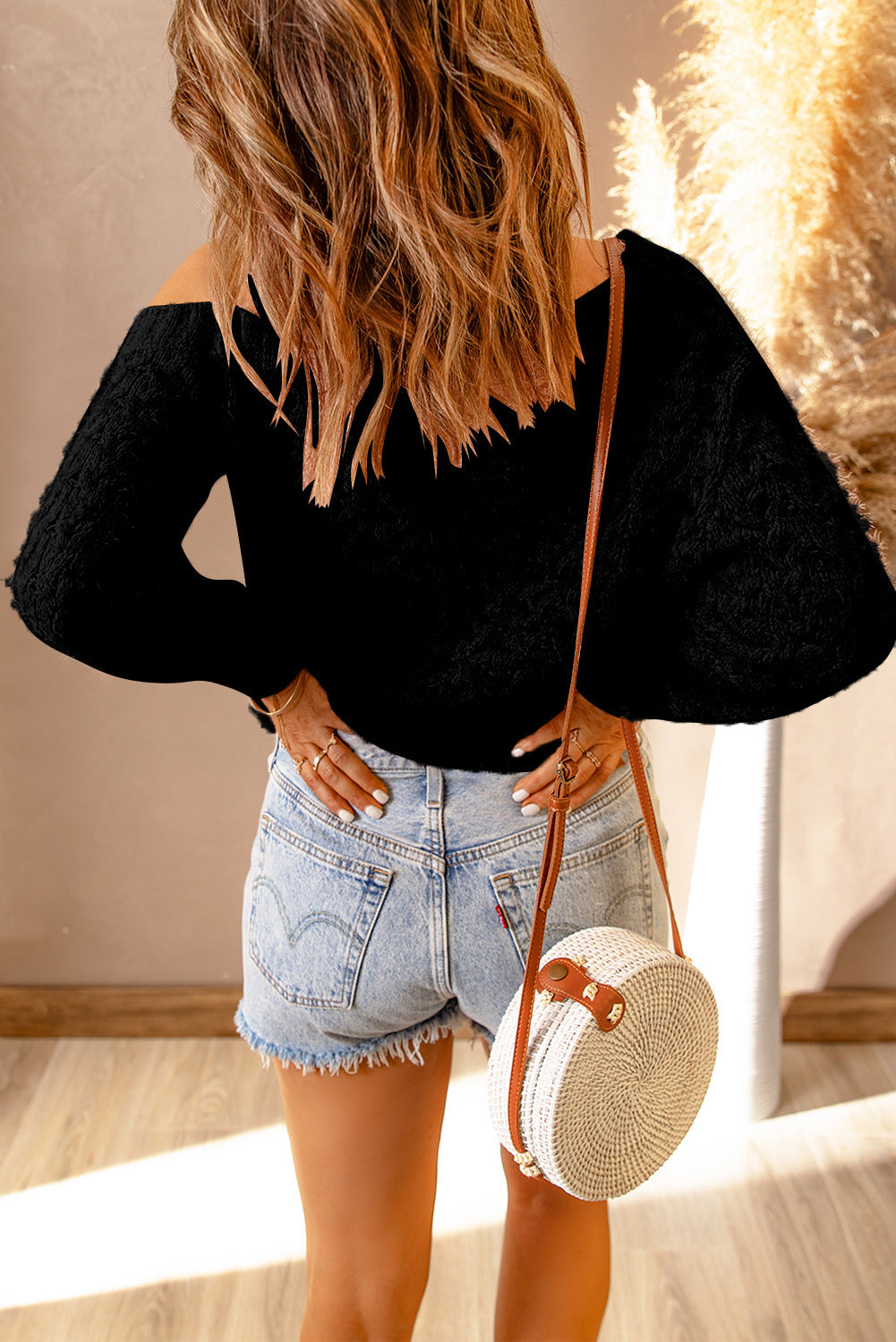 Women's Cable-Knit Eyelash Sweater | Asymmetrical Neckline | Cold-Shoulder Design