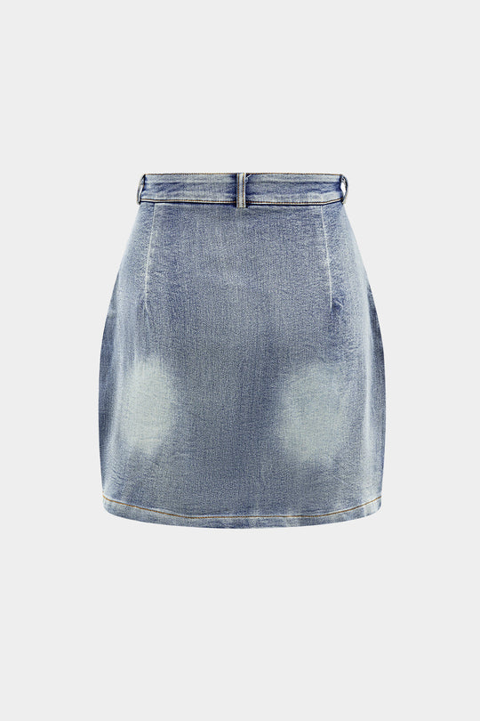 Denim Halter Top with Bow Detail and Mini Skirt Set