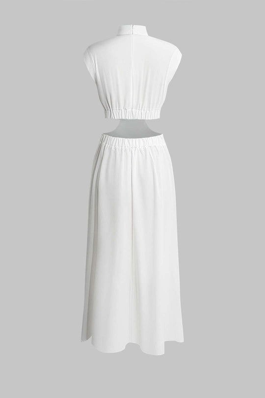 Mock Neck Cut Out Pleated Maxi Dress 