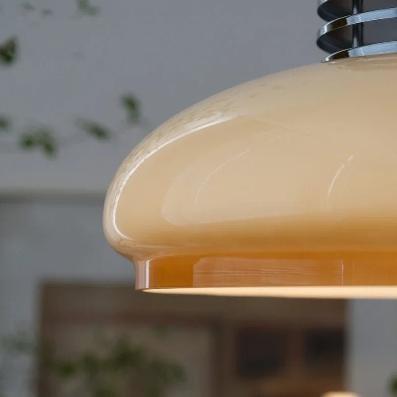 Bauhaus Glass Pendant Lamp | Round Orange Shade | G9 Ceiling Light | Adjustable Hanging | Modern Decorative Lighting