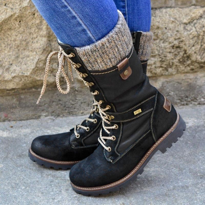 Non-slip winter boots with low heel
