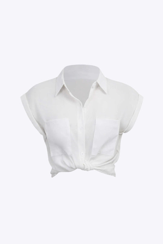 Vittoria - Minimalist Rolled Sleeve Knotted Hem Women's Shirt