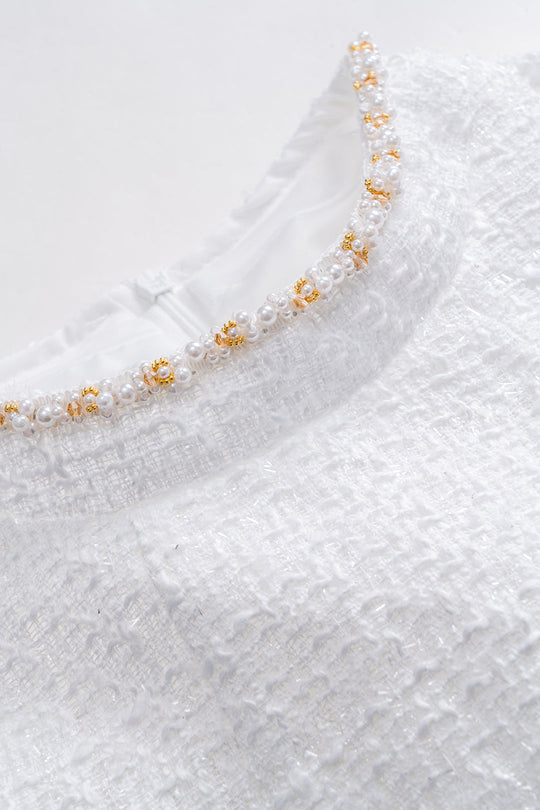 Beaded Faux Pocket Zipper Short Sleeve Mini Dress 