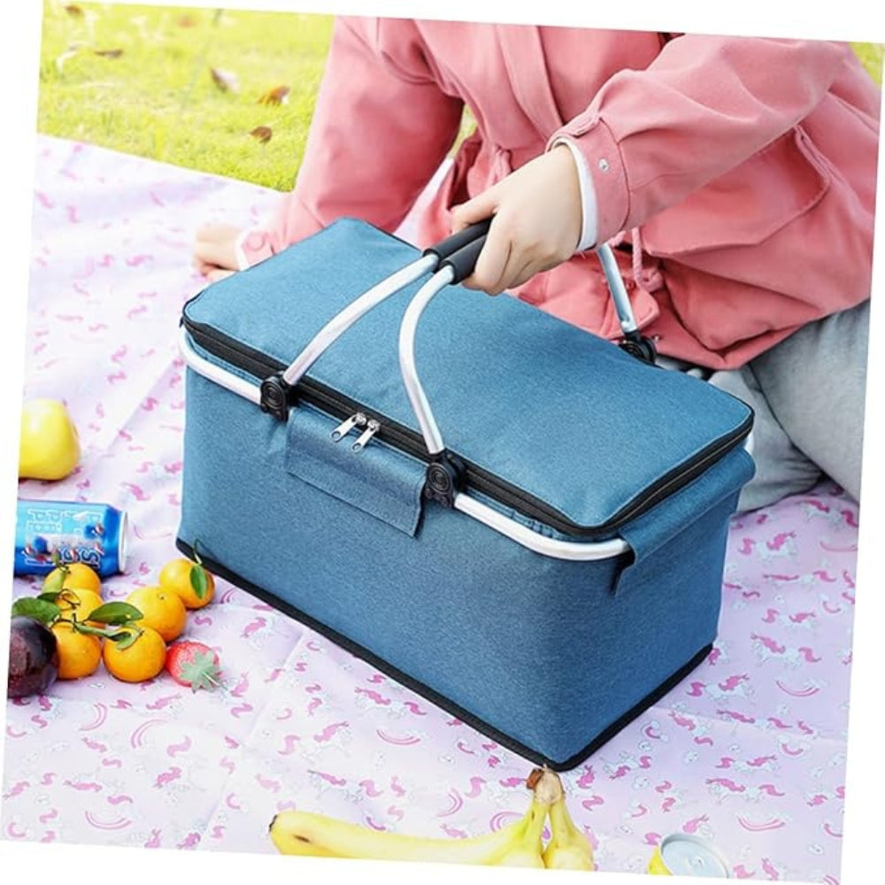 Collapsible Picnic Basket 18L Insulated | Leak-Proof Waterproof Oxford Fabric | Aluminum Frame | Foldable for Travel Shopping