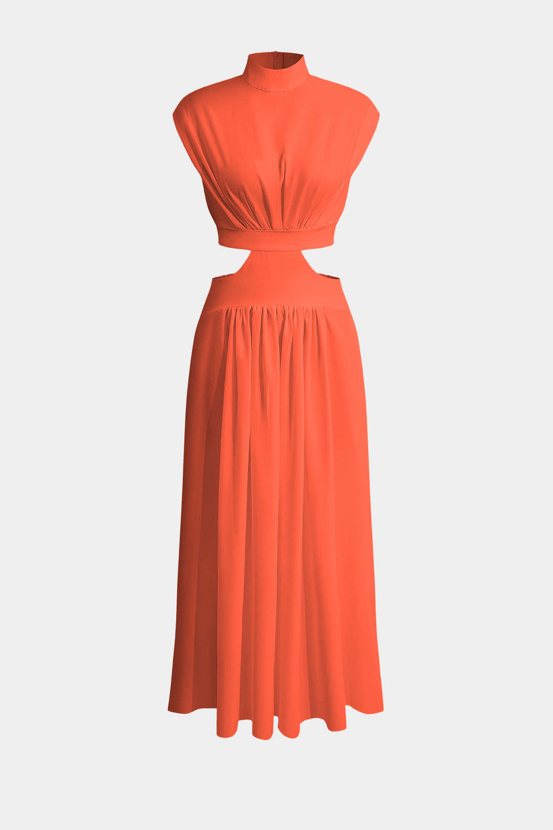 Mock Neck Cut Out Pleated Maxi Dress 