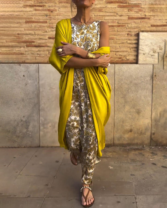 Women's Printed Sleeveless Jumpsuit with Relaxed Layered Overlay