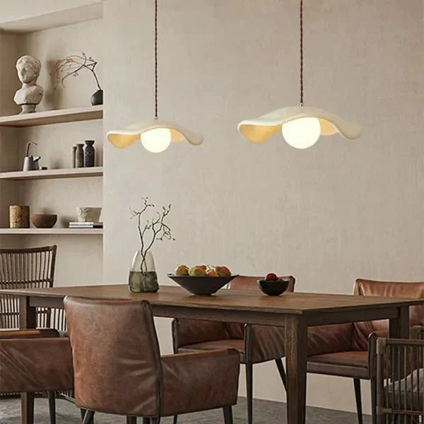 Wabi Sabi Lotus Leaf Pendant Lamp Organic Dining Design | G9 Bulb Base | Metal & Resin | Minimalist Ambient Lighting